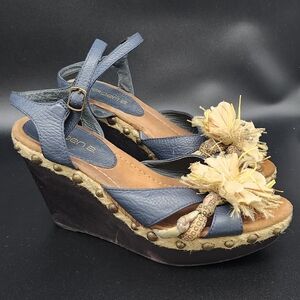 Arden B Blue and Yellow Wedge Sandals
